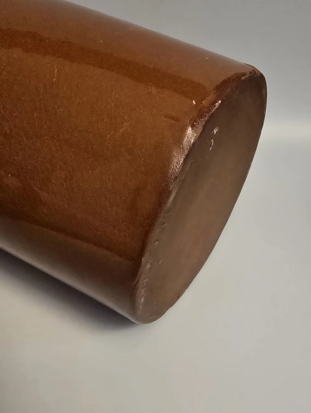 Vintage Brown Stoneware Utensil Crock - Brown and White